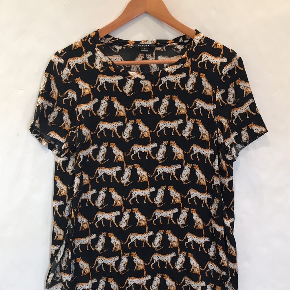 Acrobat Leopard Silk High Low T-shirt Tunic Small